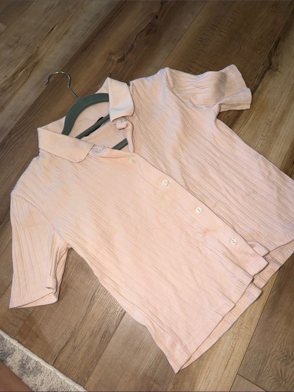 Zara Light Pink Collared Ribbed Cropped Baby Polo Top Size Large